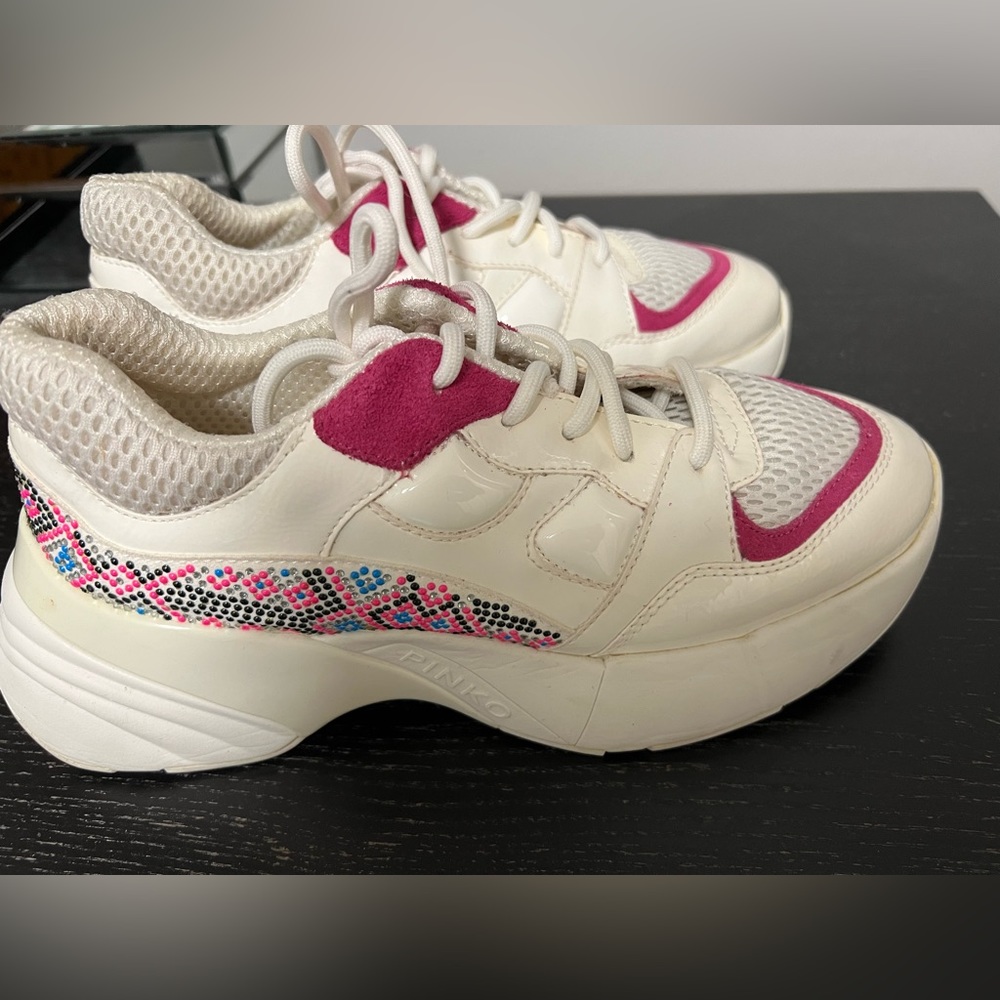 Pinko white & pink sneakers. Size 36